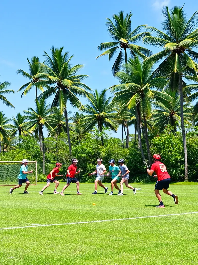 An image of community members participating in a recreational lacrosse event, highlighting the inclusive and social nature of the sport.