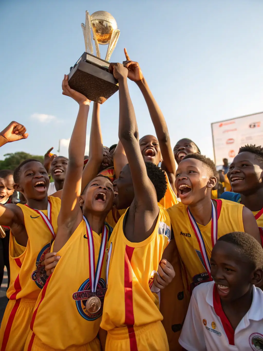 A diverse group of lacrosse players from Bourges Lacrosse are celebrating a victory, highlighting the inclusive and supportive environment of the club.