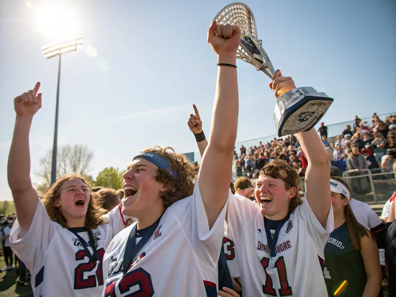 A photograph of BOURGES LACROSSE team members celebrating a victory, emphasizing the importance of teamwork and camaraderie.